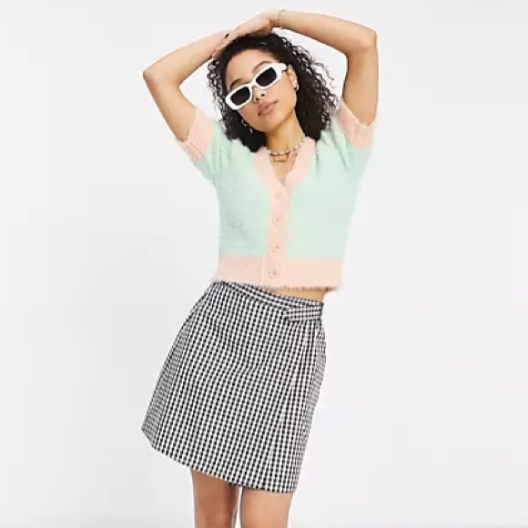 ASOS Mint Green and Peach Fuzzy Cropped Cardigan - Picture 2 of 11